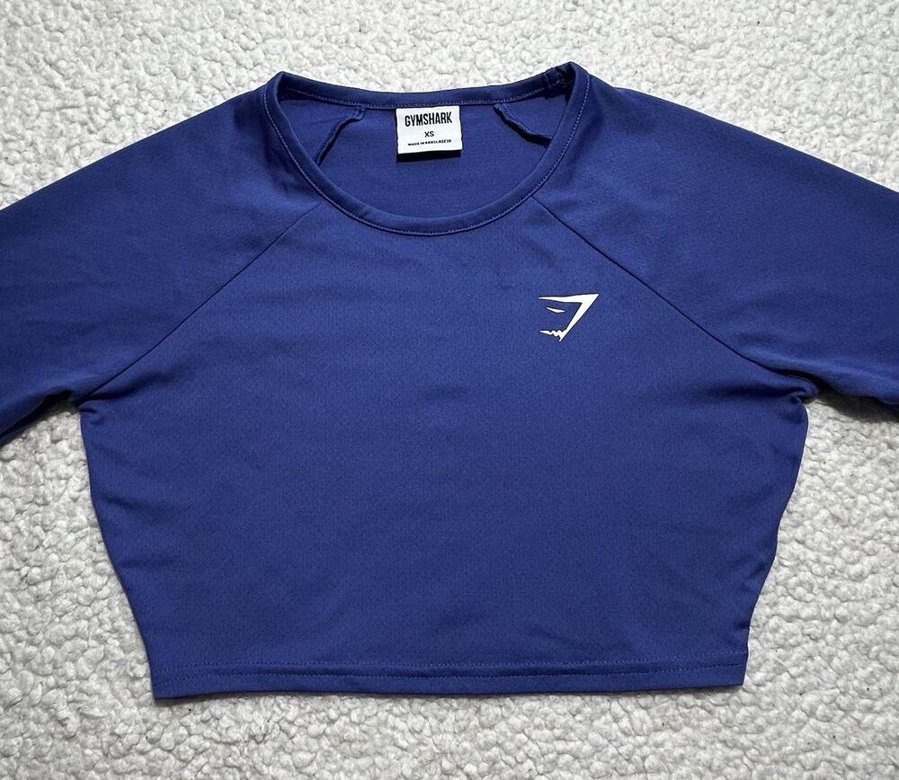 Gymshark Womens XS Royal Blue Long Sleeve Crop Top Workout Gym Shirt Minor Flaws